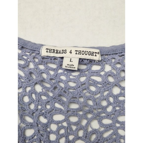 Threads 4 Thought Women's Sz L Purple Cap Sleeve Crochet Back Modal Top - Picture 3 of 8